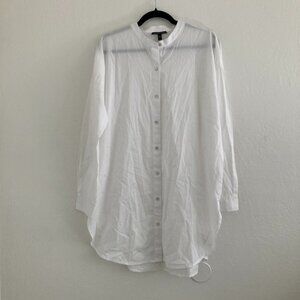 Eileen Fisher White Button Front Tunic Shirt Minimalist Relaxed Office Medium